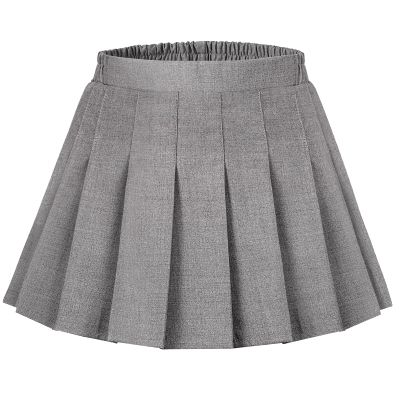 Auranso Girls Pleated Skirt Kids Tennis Elastic Waist Uniform Plaid Skirt Grey 6-7Y