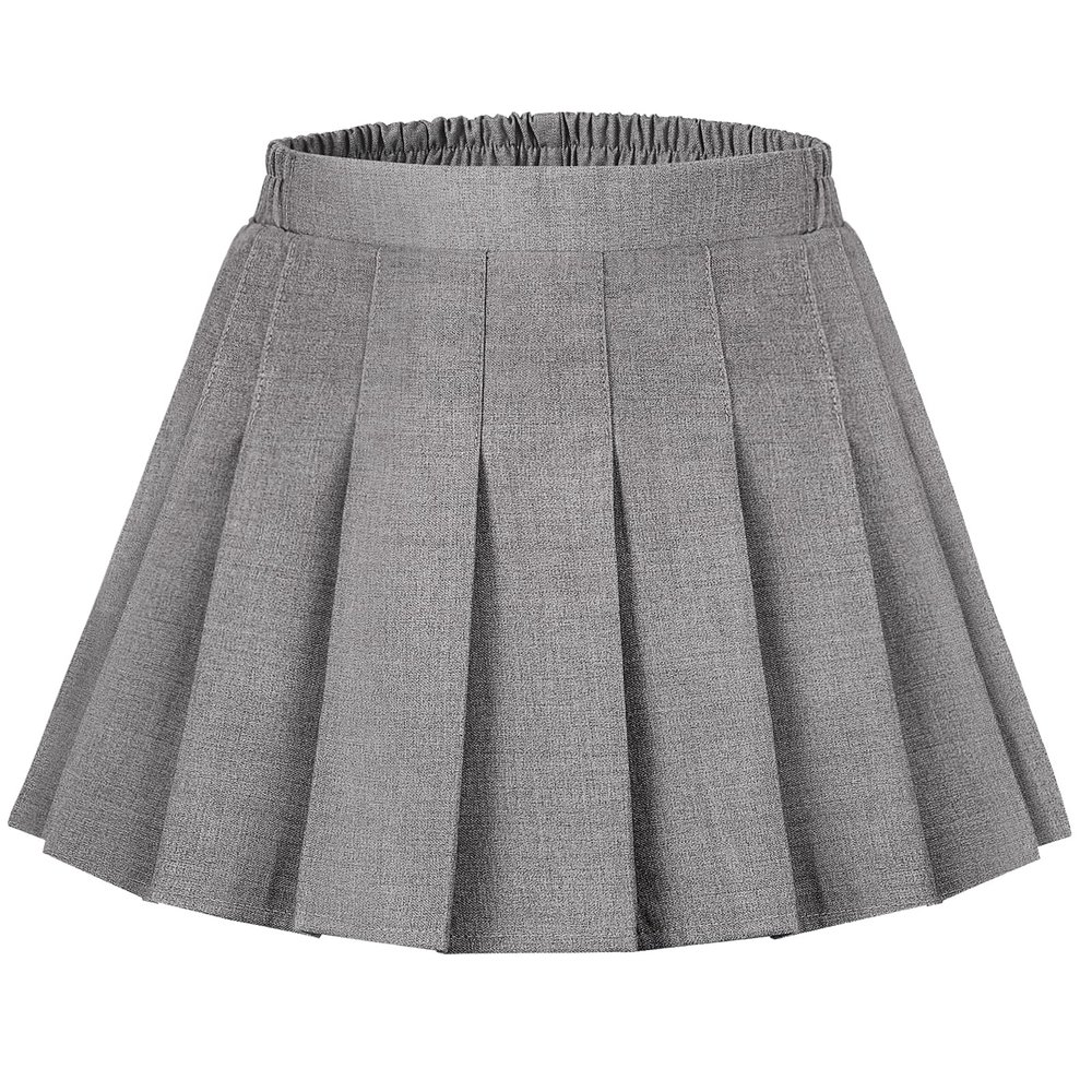 Auranso Girls Pleated Skirt Kids Tennis Elastic Waist Uniform Plaid Skirt Grey 6-7Y