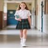 Auranso Girls Pleated Skirt Kids Tennis Elastic Waist Uniform Plaid Skirt Green 10-12Y view 3