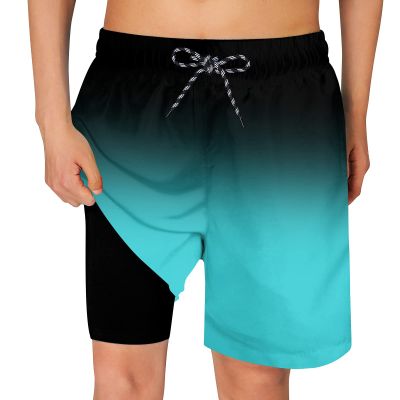 Cozople Boys Quick Dry Bathing Suit UPF50+ Swim Trunks with Soft Compression Liner Swimming Shorts Ombre Emerald Summer Cool Lightweight Beach Surfing Boardshort Size 5-6