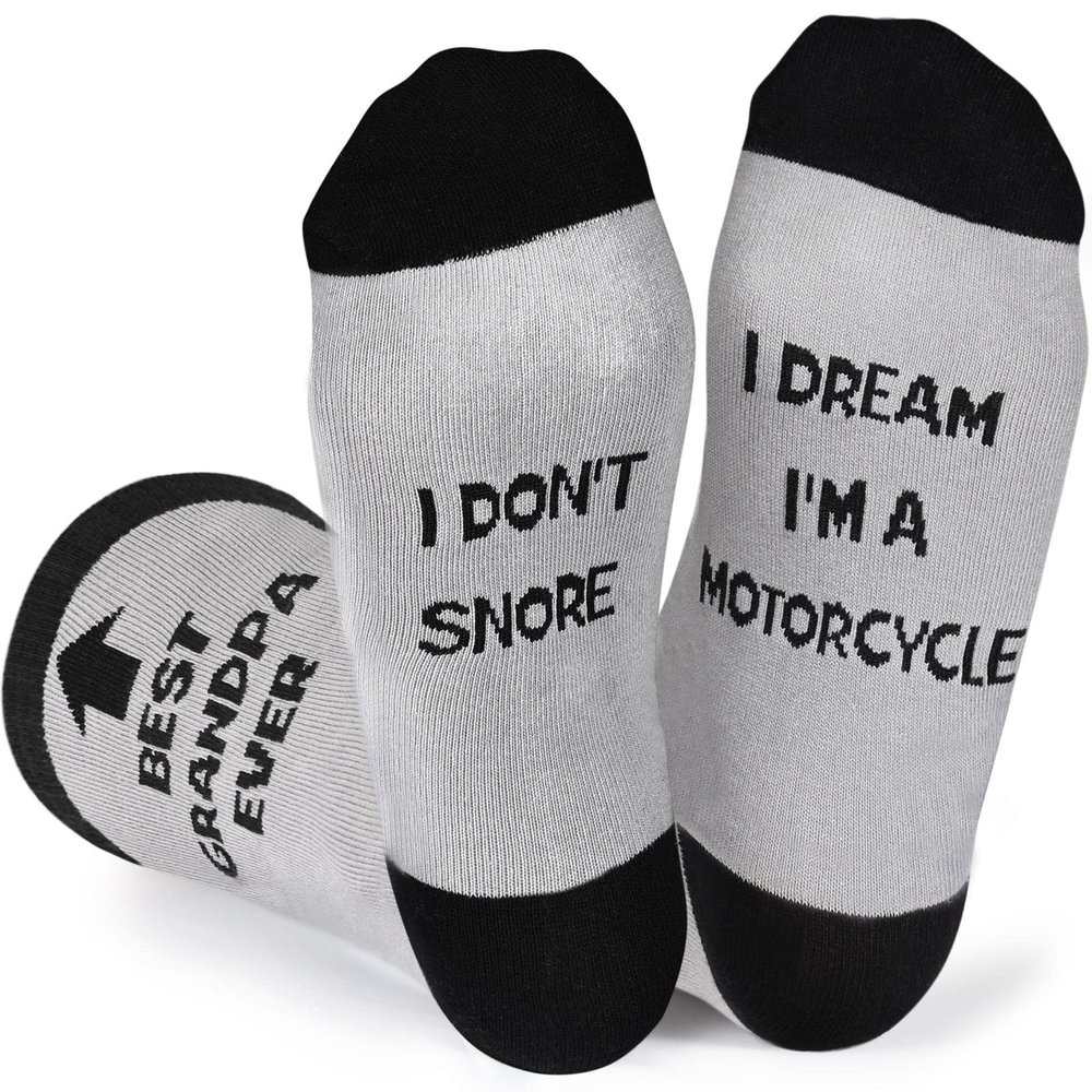 Veachog Grandpa Socks Motorcycle, Best Gifts for Grandpa Gift from Grandkids - Best Grandpa Ever Gifts, Funny Socks for Grandfather Birthday Gift from Grandchildren