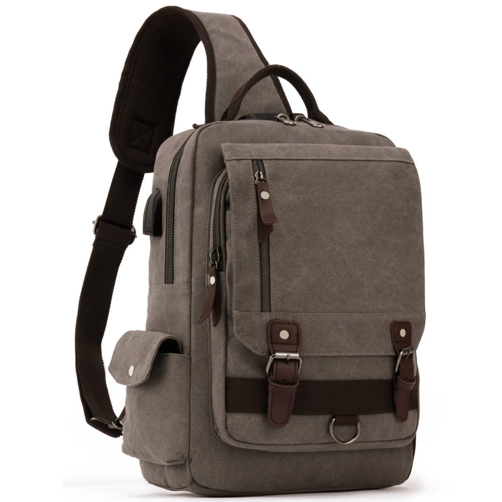 Leaper Retro Crossbody Bag Sling Bag Canvas Messenger Bag for Men Women Shoulder Bag Crossbody Handbags Satchel Brownish Green, XXL