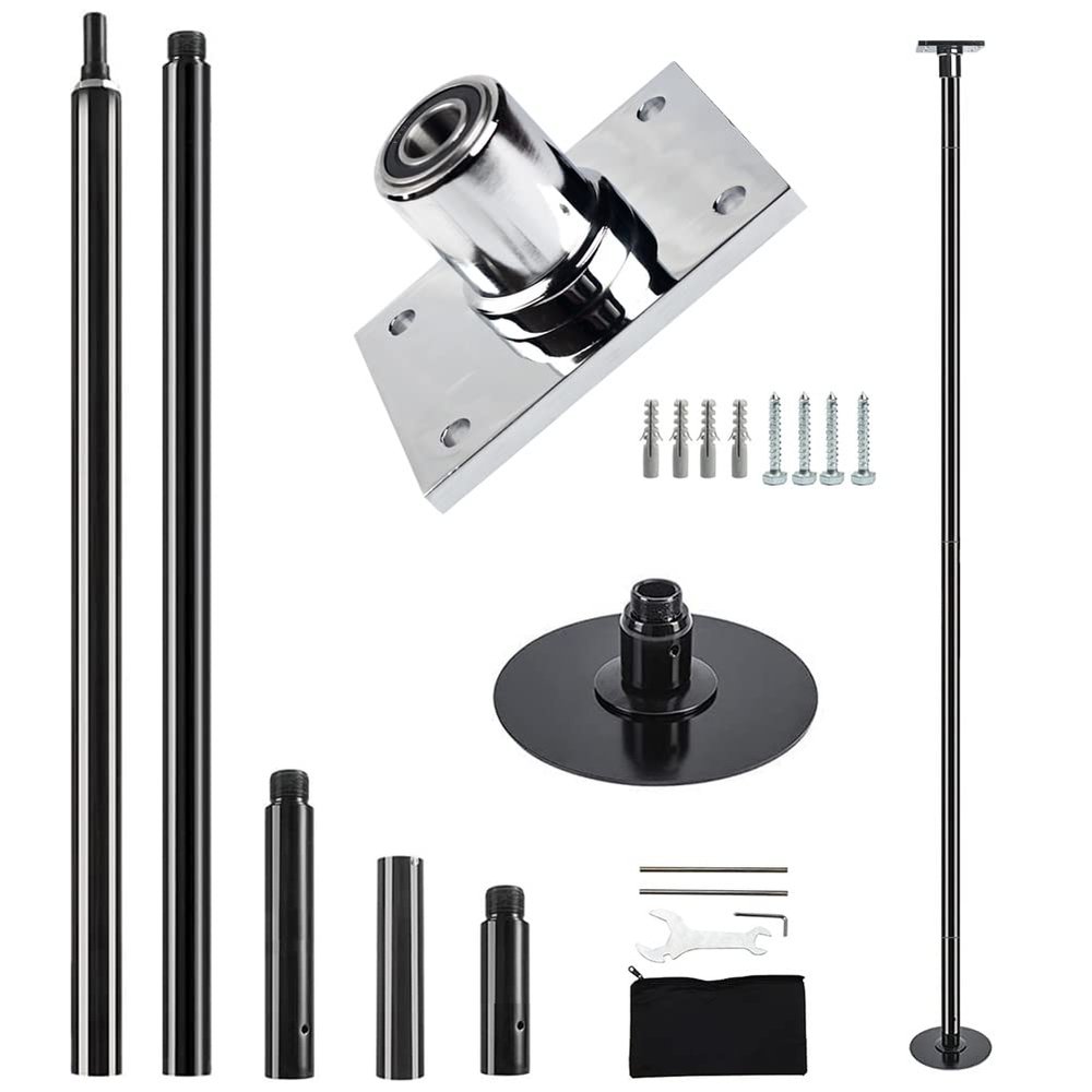 PRIORMAN Permanent Pole Dance Kit, 45mm Pro Heavy-Duty 200KG Capacity Steel Dancing Pole, with Ceiling Mount Fixed Plate Enhanced Safety, Height Adjustable 7.38-8.85ft for Home/Studio (Black)