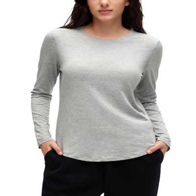 CRZ YOGA Pima Cotton Workout Long Sleeve Shirts for Women Athletic Crewneck Yoga Casual Tops Plain T-Shirt Heathered Medium Grey Small