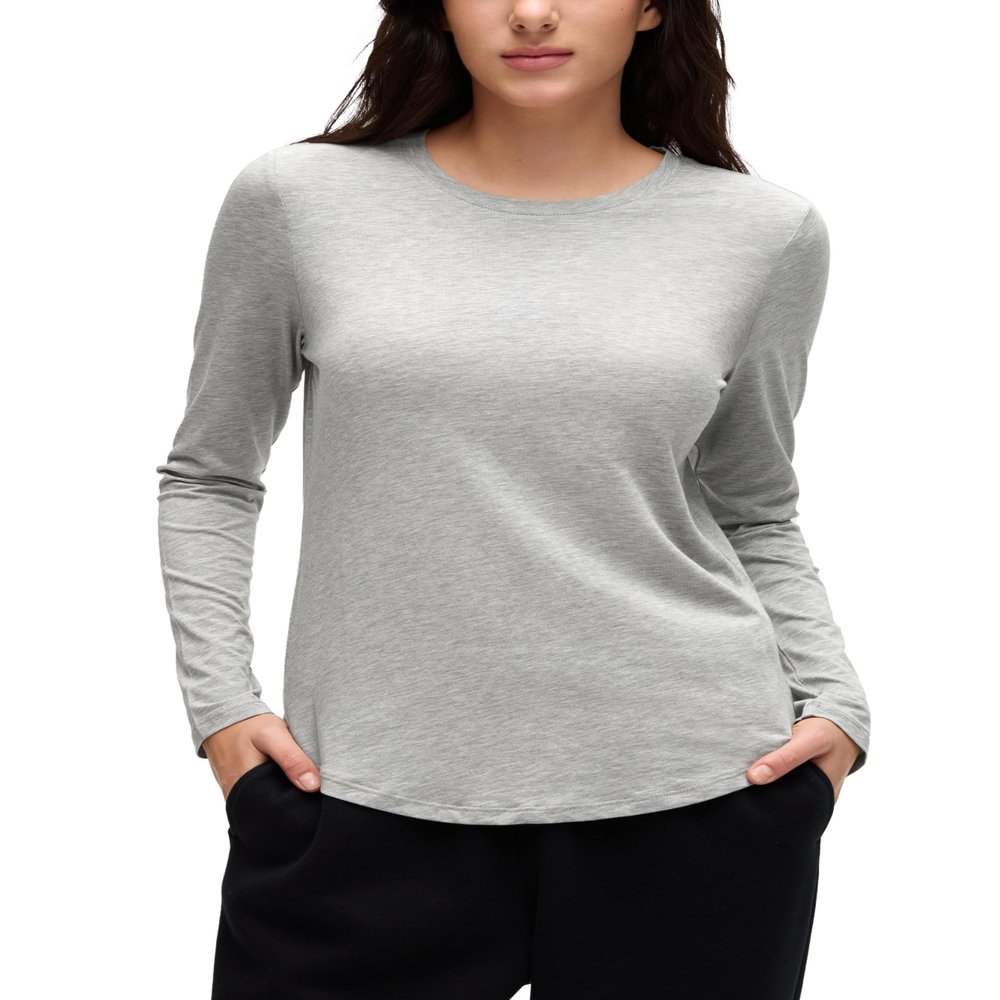 CRZ YOGA Pima Cotton Workout Long Sleeve Shirts for Women Athletic Crewneck Yoga Casual Tops Plain T-Shirt Heathered Medium Grey Small