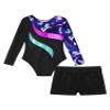 winying Kids Girls Gymnastic Leotard Dance Outfits Long Sleeve Pattern Printed Bodysuit with Shorts Sets Activewear Navy Blue 6 Years view 4