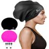 2 Pack Extra Large Swim Cap for Braids and Dreadlocks, Silicone Swimming Caps for Long Hair, Weaves, Extensions, Curls & Afros, Waterproof Adult Swim Hats Bathing Caps for Women Men(Black+Rose Red) view 1