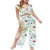 FANCYINN 2 Pieces Summer Outfits for Women Deep V Neck Crop Top Side Slit Drawstring Wide Leg Pants Sets Jumpsuits Orange & White Green Flowers XL view 2