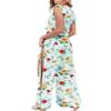 FANCYINN 2 Pieces Summer Outfits for Women Deep V Neck Crop Top Side Slit Drawstring Wide Leg Pants Sets Jumpsuits Orange & White Green Flowers XL view 4