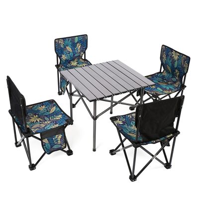 Folding Table,Portable Camping Side Table, With chair Ultralight Aluminum Folding Beach Table with Large Storage and Carrying Bags for Outdoor Cooking, Picnic ( Color : Silver , Size : 55cm+chair )