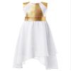 CHICTRY Girls Liturgical Worship Praise Dance Dress Gold Color Block Irregular Hem Lyrical Dance Performance Costume White 10 Years view 1