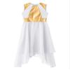 CHICTRY Girls Liturgical Worship Praise Dance Dress Gold Color Block Irregular Hem Lyrical Dance Performance Costume White 10 Years view 3