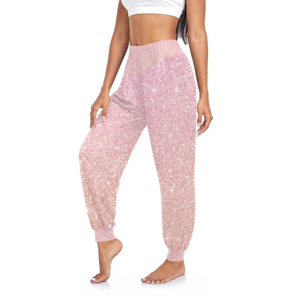 Aflyko Rose Pink Glitter Women Dance Pants Boho Trousers Yoga Sweatpants Breathable Lounge Pants M