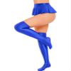 Linjinx Women's Oil Shiny Glossy Ruffled A-line Mini Skirt Elastic Overknee Stockings Set Teddy Blue Large view 2