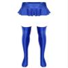 Linjinx Women's Oil Shiny Glossy Ruffled A-line Mini Skirt Elastic Overknee Stockings Set Teddy Blue Large view 4