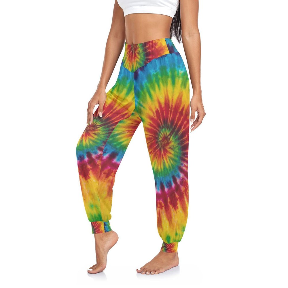Aflyko Tie Dye Swirl Rainbow Dance Pants Boho Trousers Yoga Sweatpants Moisture-Wicking Casual Pants Sportwear L