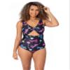 Barbie Womens Swimsuit | Ladies Black All in One Swimming Costume | Front Knot with Two Straps Cossie Palm Tree Swimwear view 1