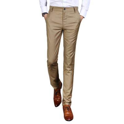 Men's Trousers Formal Business Suit Trousers, Khaki, 44W x 34L Long