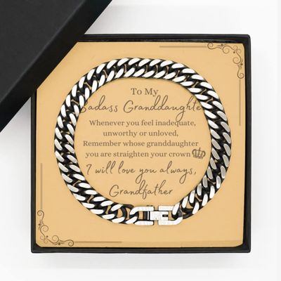 to My Badass Granddaughter Cuban Link Bracelet from Grandfather, Granddaughter Birthday Gifts for Granddaughter Sarcastic, Motivational, Granddaughter Message Card Mother's Day