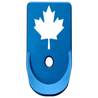 NDZ Performance Magazine Base Plate Finger Extension for Glock Gen 1-5 9MM .40 .357 SIG Laser Engraved Anodized Aluminum in Blue - Canadian Maple Leaf