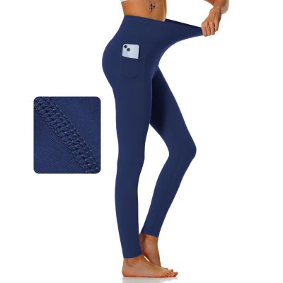 KOWBEAR Women's High Waisted Workout Leggings Athletic Running Stretchy Yoga Pants with Pockets Navy XL