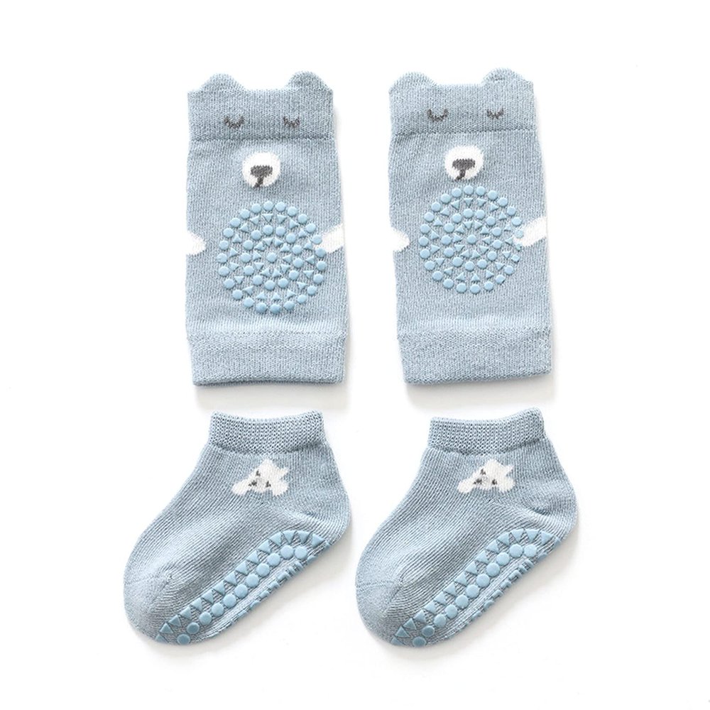 VBESTLIFE Baby Knee Pads Socks Set, Soft Cotton Crawling Knee Foot Protectors with Nonslip Points for Baby Boys Girls Crawling Learn to Walk Blue (M 1-2 Years Old)