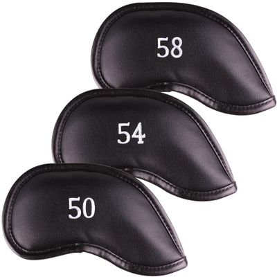 All Teed Up Premium Magnetic Leather Wedge Club Head Covers Set of 3 Fits Most Clubs Embroidered Club Label on Both Sides of Club Head Cover (50,54,58)