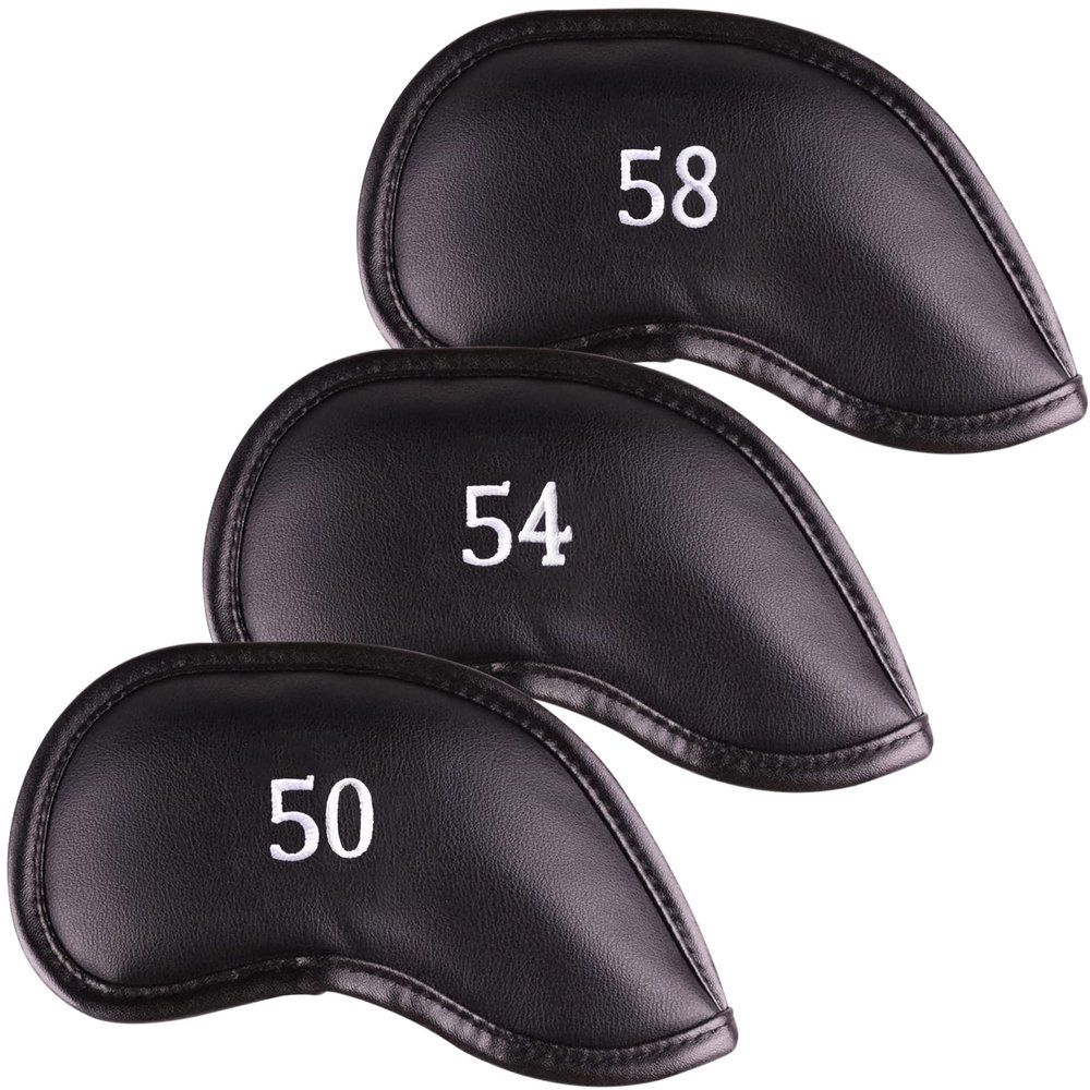 All Teed Up Premium Magnetic Leather Wedge Club Head Covers Set of 3 Fits Most Clubs Embroidered Club Label on Both Sides of Club Head Cover (50,54,58)