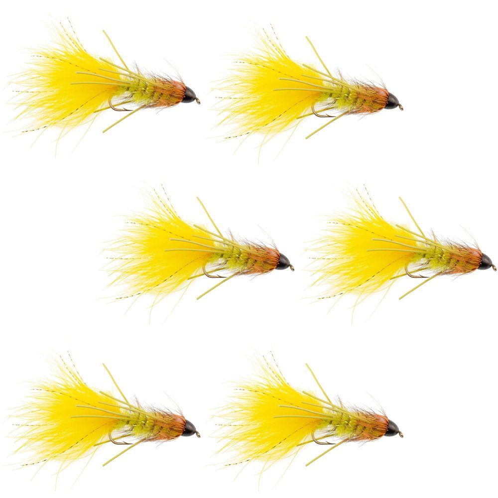 The Fly Fishing Place Conehead Autumn Splendor Buggers Streamer Fly Fishing Flies - Bass and Big Trout Streamers - 6 Flies Hook Size 4