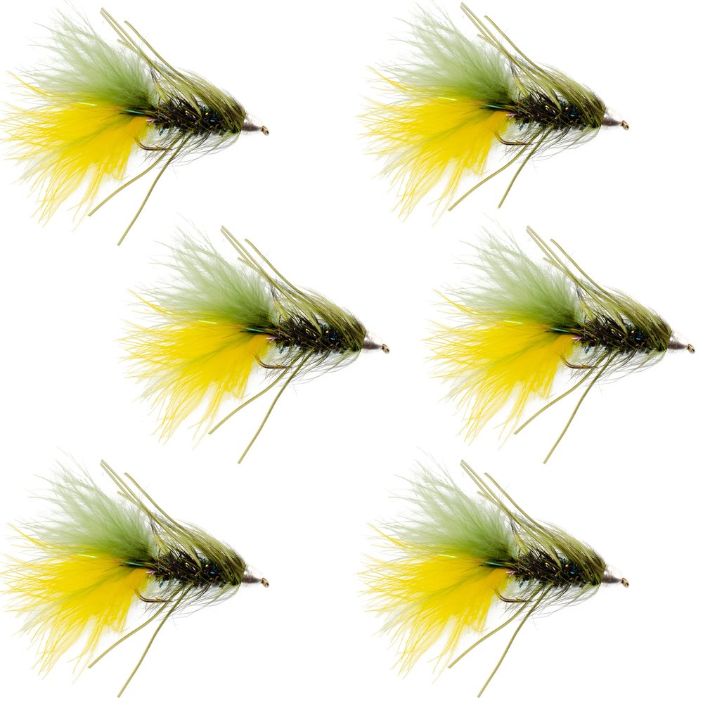 The Fly Fishing Place Conehead New Age Bugger Fly Fishing Flies - Set of 6 Bass and Big Trout Streamers Fly Fishing Fly - 6 Flies Size 8