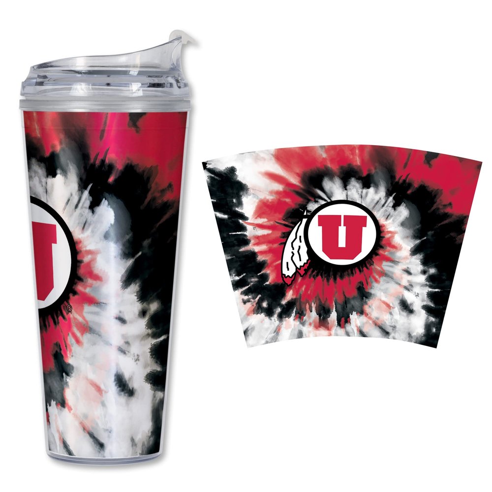 NCAA Rico Industries Utah Utes Metallic Tye Dye 24oz Acrylic Tumbler with Hinged Lid