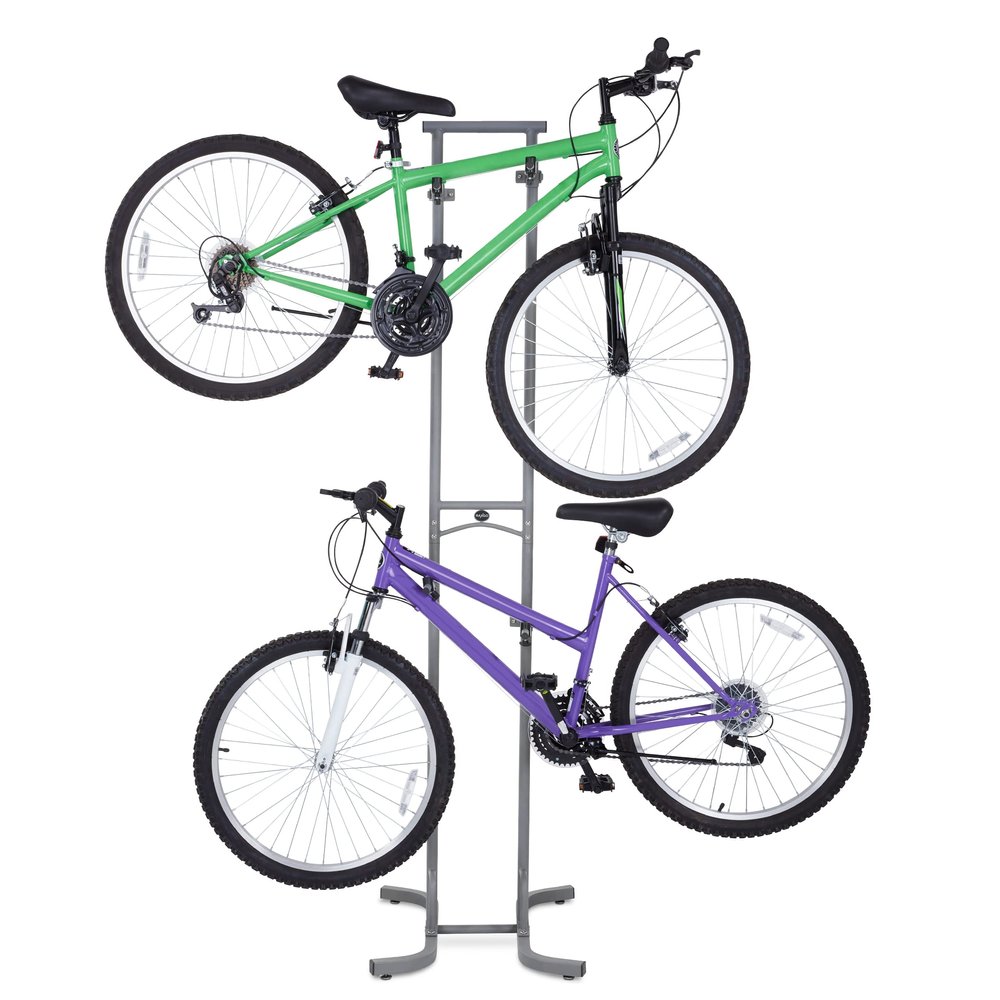 RaxGo Bike Garage Storage Rack, 2 Bicycle Garage Floor Stand, Freestanding, Adjustable Hooks, for Mountain & Road Bicycles, Universal for Indoor Use