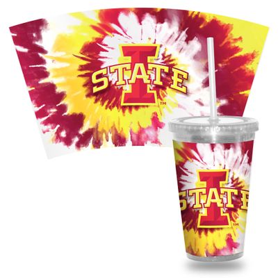 Rico Industries NCAA Iowa State Cyclones Metallic Tye Dye 16oz Clear Tumbler W/Straw