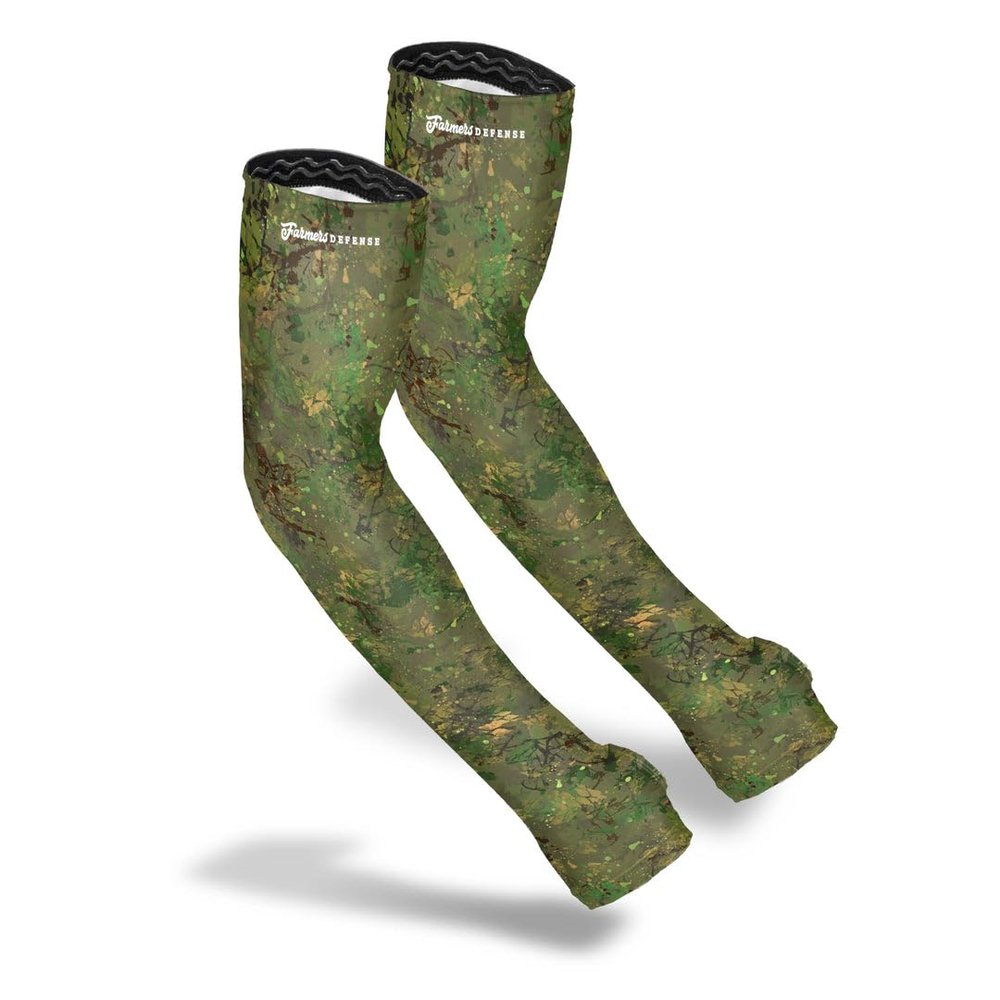 FARMER'S DEFENSE Gardening Arm Sleeves|UV Cooling Protective Sleeve Women & Men|Anti-Scratch Cover Sun UPF Outdoor Protection - Green Brush Camo L/XL