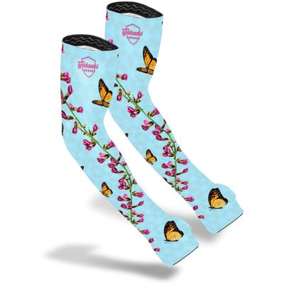 FARMER'S DEFENSE Gardening Arm Sleeves|UV Cooling Protective Sleeve Women & Men|Anti-Scratch Cover Sun UPF Outdoor Protection - Monarch - XS