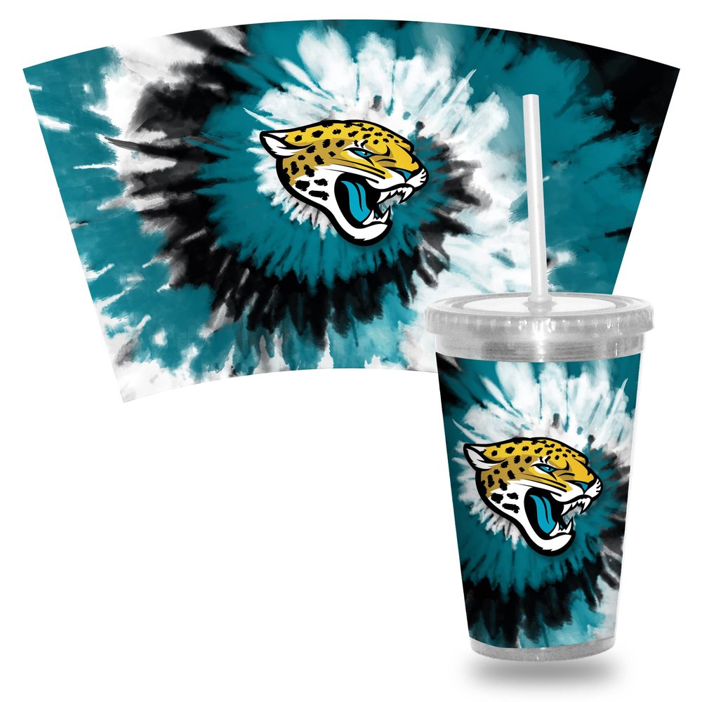 Rico Industries NFL Jacksonville Jaguars Metallic Tye Dye NFL Football Team 16oz Clear Tumbler W/Straw