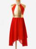 Agoky Girls Metallic Praise Dance Dress Long Sleeve Liturgical Worship Full Length Church Robe Lyrical Dancewear Costume Red B 10 Years view 2