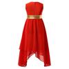 Agoky Girls Metallic Praise Dance Dress Long Sleeve Liturgical Worship Full Length Church Robe Lyrical Dancewear Costume Red B 10 Years view 3