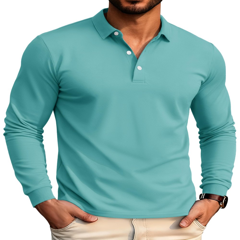 MAGCOMSEN Long Sleeve Polo Shirts for Men Dry Fit Collared Shirt Casual Stylish Moisture Wicking Work Athletic Golf Polos Grey Green