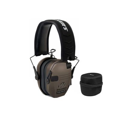 Walker's Game Ear Razor Slim Lightweight Shooting Hunting Range Hearing Protection Muffs (Earth) Bundle with Protection Case (2 Items)