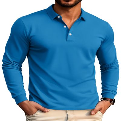 MAGCOMSEN Men's Polo Shirts Long Sleeve Casual Collared Golf Shirts Dry Fit Lightweight Performance Moisture Wicking Work Polos Blue Green