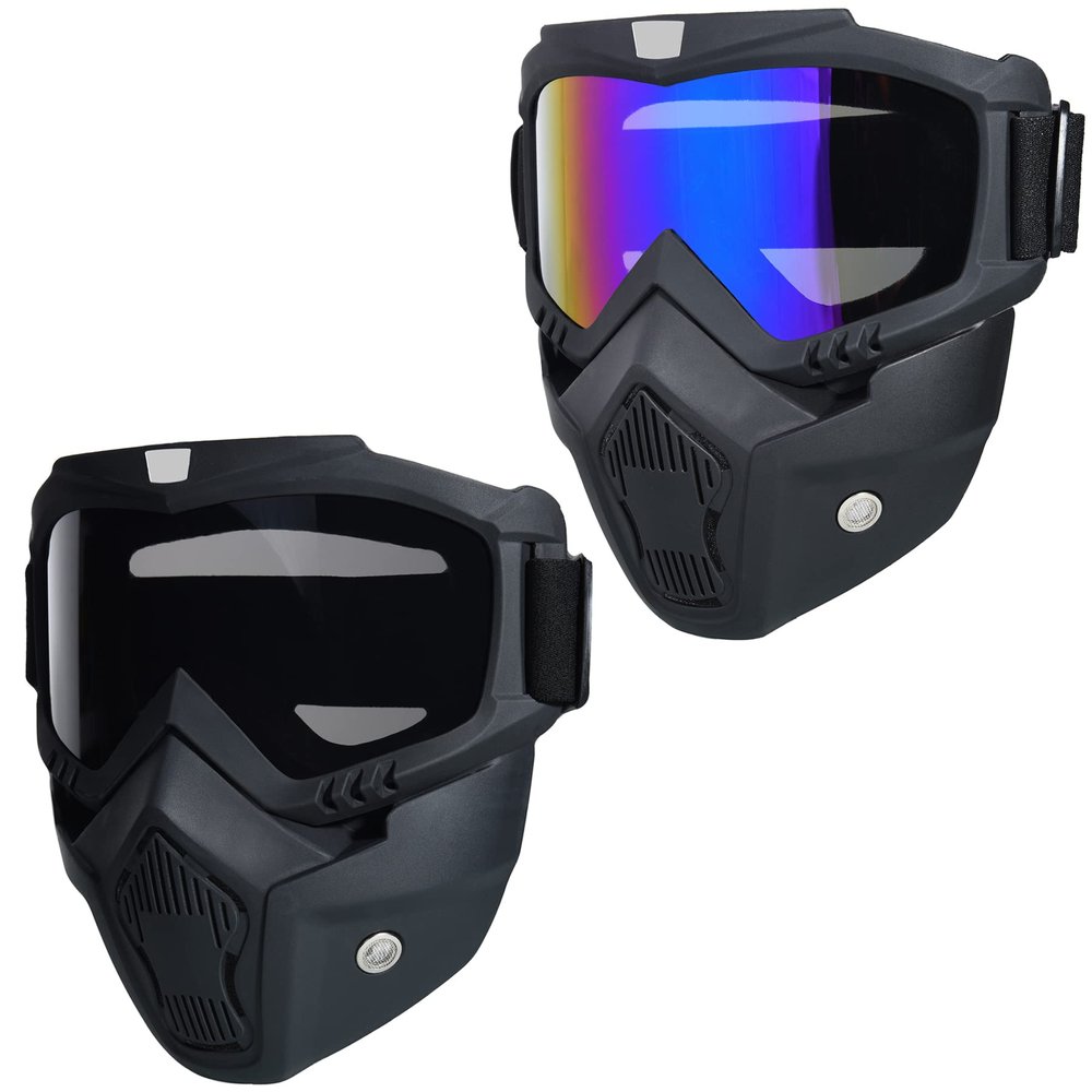 2 PCS Paintball Mask Anti Fog,Tactical Full Face Mask Ski Mask Goggles Detachable Adjustable,Motorcycle Riding Face Protection (Colorful/Black)