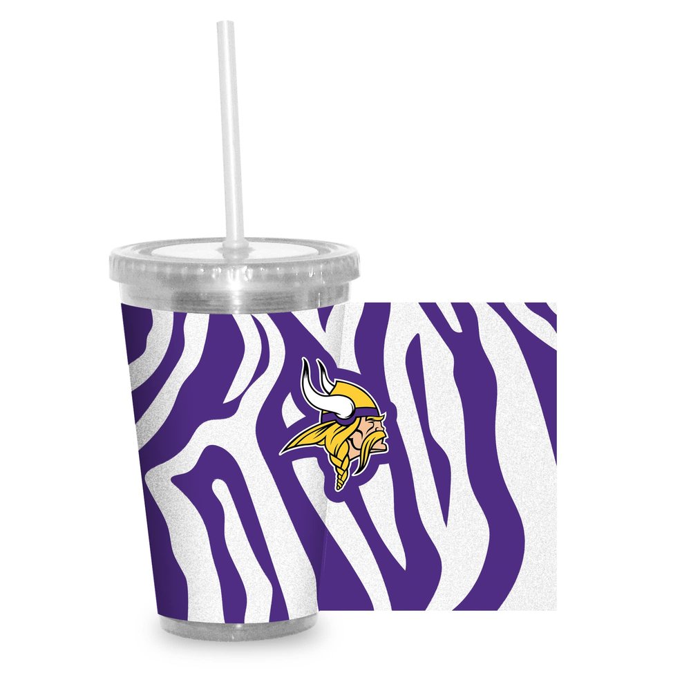 NFL Rico Industries Minnesota Vikings Glitter NFL Football Team 16oz Clear Tumbler W/Straw