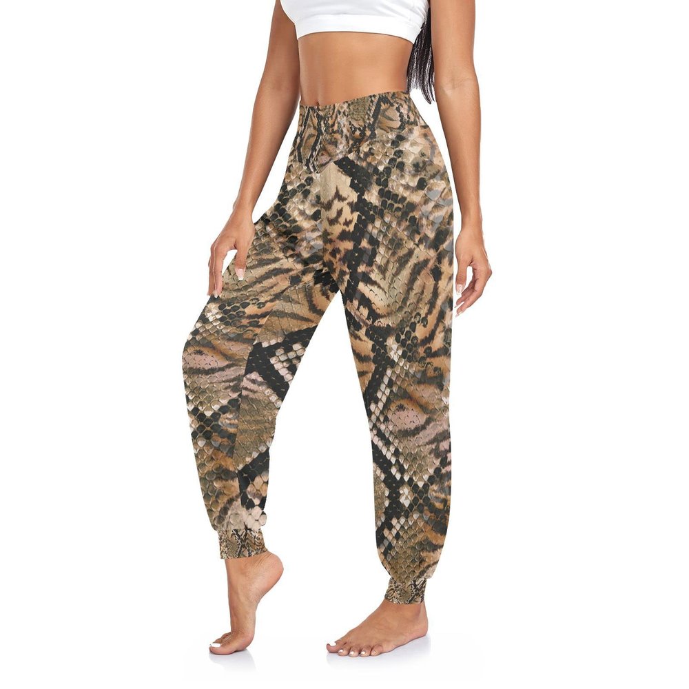 Aflyko Nature Snake Skin Brown Women Dance Pants Boho Trousers Yoga Sweatpants Breathable Lounge Pants M