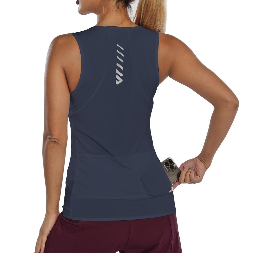Wulibike Sleeveless Cycling Jersey Women Running Shirts Vest bike top Summer Biking tank With Pockets Grey-blue XL