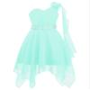 YiZYiF Kids Flower Girls One Shoulder Dress Irregular Wedding Pageant Dresses Evening Party Prom Ball Gown Mint Green 10 Years view 1