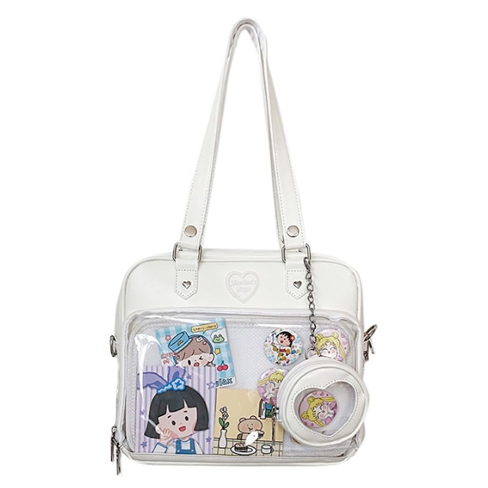 GJGJTER Women JK Purse Shoulder Bags Handbag Transparent Window DIY Messenger Bag Small Wallet Pendant-White
