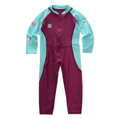 Hiheart Boys Girls Full Body Rash Guard Bathing Suit Sun Protection Front Zip Up One Piece Sunsuit Blue/Rosewood 9-10