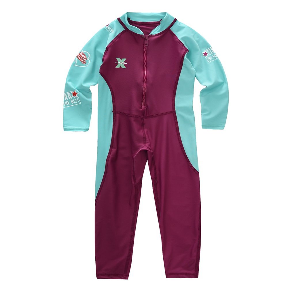 Hiheart Boys Girls Full Body Rash Guard Bathing Suit Sun Protection Front Zip Up One Piece Sunsuit Blue/Rosewood 9-10