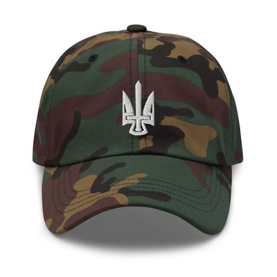 1044 Presidents' Day in Kyiv Ukraine February 20 2023 - Biden Zelensky Trident Tryzub with Sword Dad Hat Green Camo